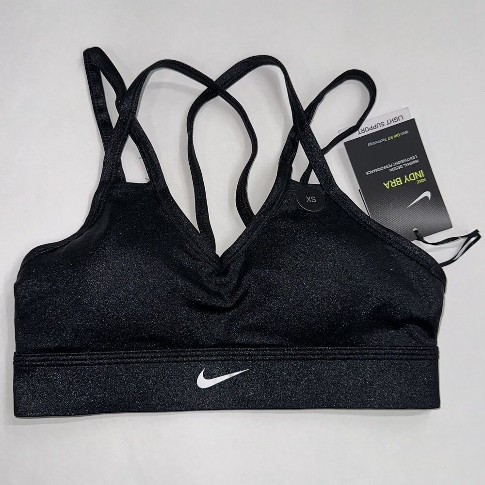 Nike Women's Indy Dazzle Sports Bra Black White SHINY STRAPPY SIZE XS BV3588 010